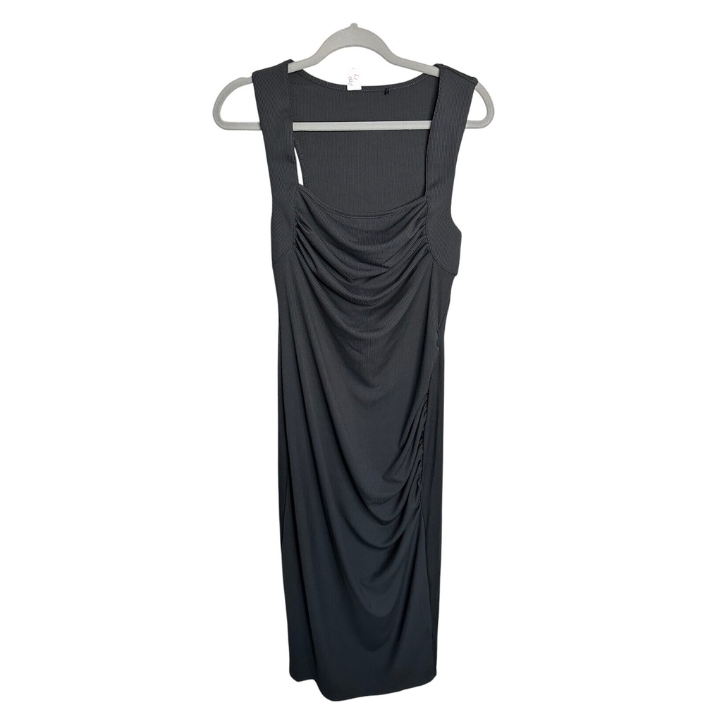 Ribbed Bodycon Midi Dress‎ Ruched Sleeveless Casual Dress